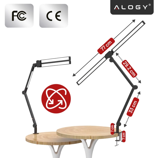 Lampa Biurkowa LED do Monitora ze Składaną Konstrukcją, z potrójnym oświetleniem, Regulowaną Jasnością, z Mocowaniem do Blatu, Ochrona Oczu, Alogy SmartDesk™ – Czarna