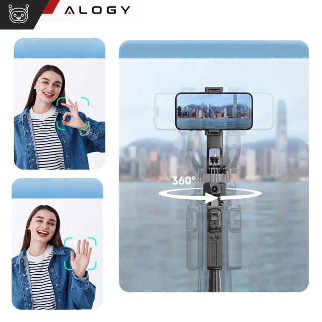 Kijek Selfie Stick Quadrapod Alogy TrackPod 2w1 z uchwytem na telefon i mocowaniem 1/4 Funkcja śledzenia twarzy kompatybilny z iPhone Android