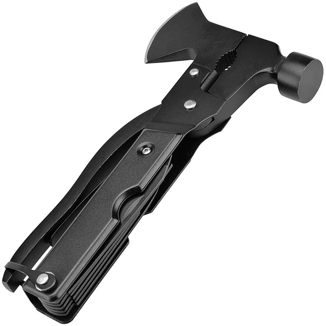 Narzędzie wielofunkcyjne Multitool 17w1 Siekiera siekierka Młotek Zestaw Wielofunkcyjny Survival + Etui pokrowiec Czarny