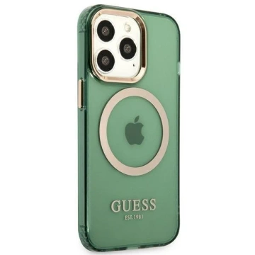Etui Guess GUHMP13LHTCMA do Apple iPhone 13 Pro / 13 6,1" zielony/khaki hard case Gold Outline Translucent MagSafe