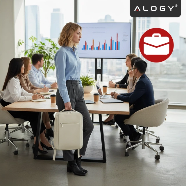 Plecak biznesowy na laptopa 15–16" – wodoodporny, odporny na wstrząsy, z kieszenią na butelkę i paskiem na walizkę – Alogy UrbanPack Pro™ Beżowy