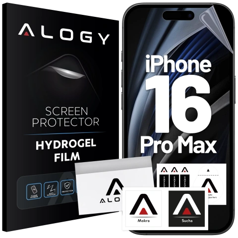 Folia hydrożelowa do Apple iPhone 16 Pro Max – elastyczna ochrona ekranu, samoregeneracja, pełne dopasowanie i wysoka przejrzystość – Alogy Hydrogel Film™