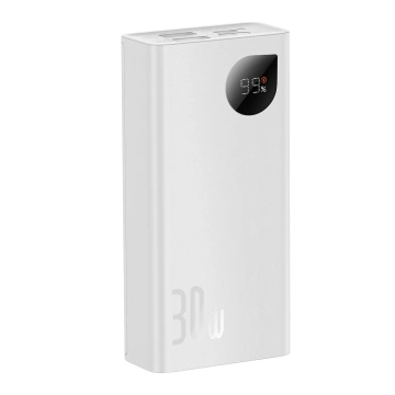 Baseus Adaman2 Powerbank mit Digitalanzeige 2x USB-A / 1x USB-C 10000mAh 30W - Weiß