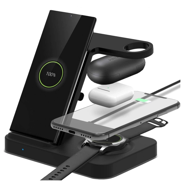 Ładowarka indukcyjna Qi 15W do iPhone Apple Watch AirPods bezprzewodowa 3w1 Stacja dokująca Czarna