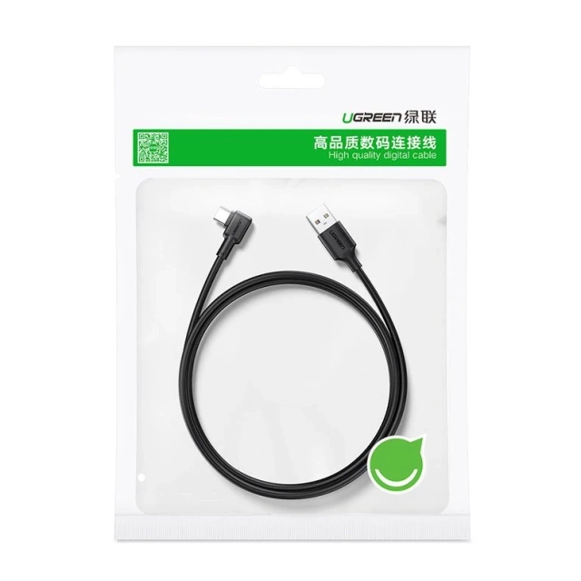 Kątowy kabel UGREEN przewód z bocznym wtykiem USB - USB Typ C 5 A Quick Charge 3.0 SCP FCP 2 m czarny (20104 US307)