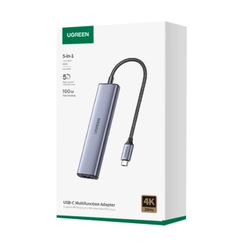 Adapter Ugreen CM478 USB-C do HDMI / USB-A 3.0 / 2x USB 2.0 / PD Szary