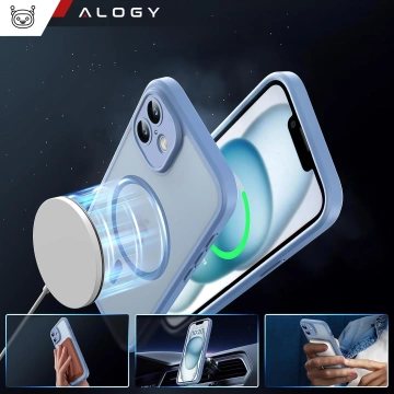 3-in-1 Hybrid-Schutzhüllen-Set mit 2x gehärtetem Glas für Apple iPhone 16, Hybrid-MagSafe-Schutzhülle mit Linsenschutz, Alogy 3-in-1-Hüllen-Set, Himmelblau