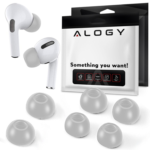 6x Nakładki silikonowe zapamiętujące Alogy S M L do Apple AirPods Pro szare