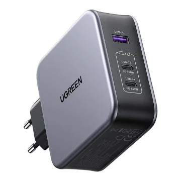 Ładowarka Sieciowa Ugreen Nexode 140W CD289, GaN, 2x USB-C, USB-A (czarna) + kabel USB-C 2m