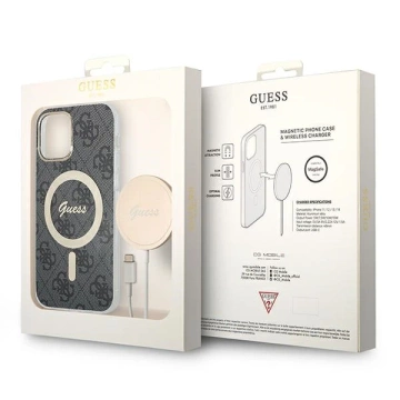 Zestaw Guess GUBPP12MH4EACSK Hülle Ladegerät iPhone 12/12 Pro czarny/schwarz Hartschale 4G Print MagSafe