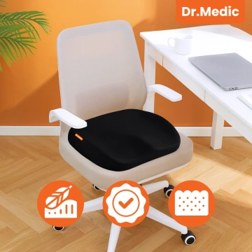 DR.MEDIC ComfySeat™ Ergonomisches Bürositzkissen mit Steißbeinstütze für Auto- und Bürostühle, Schwarz