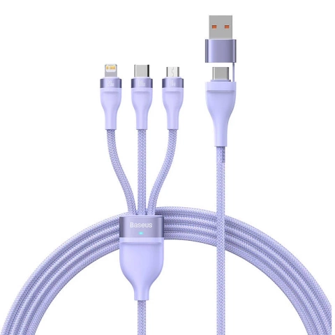 Kabel USB 3w1 Baseus Flash Series 2, USB-C + micro USB + Lightning, 100W, 1.2m (fioletowy)