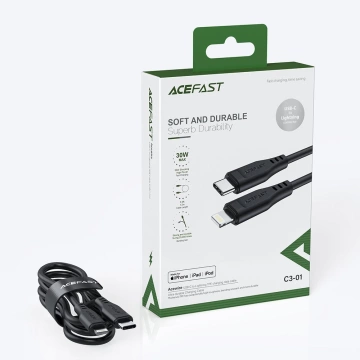 Acefast Kabel MFI USB Typ C - Lightning 1,2m, 30W, 3A schwarz (C3-01 schwarz)