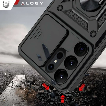 Schutzhülle für Samsung Galaxy S25 Ultra Armored Slide Case Ring Camera Protection Camshield Alogy Schwarz