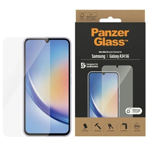 Gehärtetes Glas für Samsung Galaxy A34 5G PanzerGlass Ultra-Wide Fit EasyAligner
