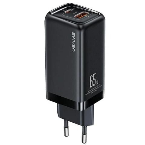USAMS Wandladegerät 1xUSB-C 1xUSB T47 65W PD Fast Charging Super Si schwarz/schwarz CC153TC01 (US-CC153)