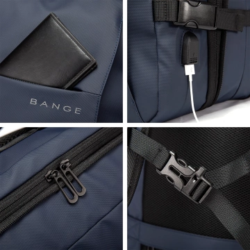 Reiserucksack Bange BackPack Business erweiterbarer Rucksack Geräumige Tasche für 17,3-Zoll-Laptop mit USB-Anschluss Schwarz