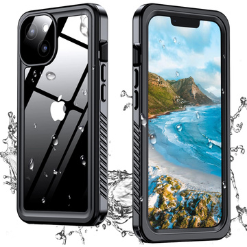 Hülle für iPhone 14, wasserdicht, gepanzert, 360-Grad-Hülle, Hybrid-Kameraobjektivschutz, IP68, wasserdicht, Schwarz