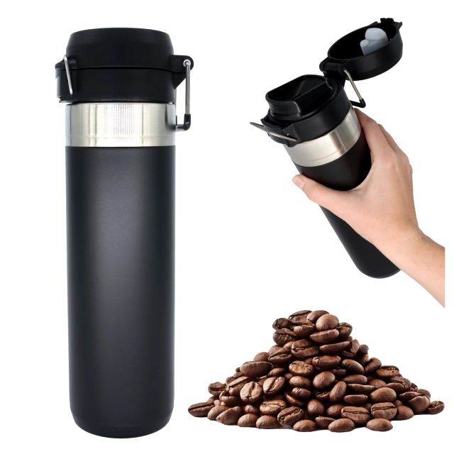 Kubek termiczny Termos Alogy ThermoGo™ 800ml Stalowy Szczelny Pakowny Podróżny do Kawy i Herbaty Sportowy Długo Trzymający Ciepło do Auta i Plecaka Czarny