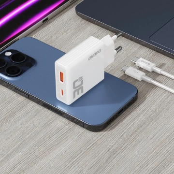 Dudao A30EUT GaN-Wandladegerät 30 W USB-A / USB-C-Kabel USB-C - USB-C - Weiß