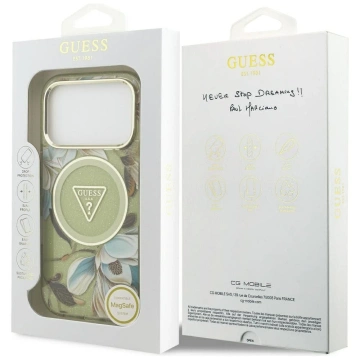 Etui Guess MagSafe do iPhone 17 Pro IML Glitter Flowers Triangle Green