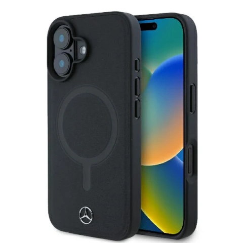 Mercedes Hülle für iPhone 16 6,1" Czarny MagSafe Hardcase Glattleder