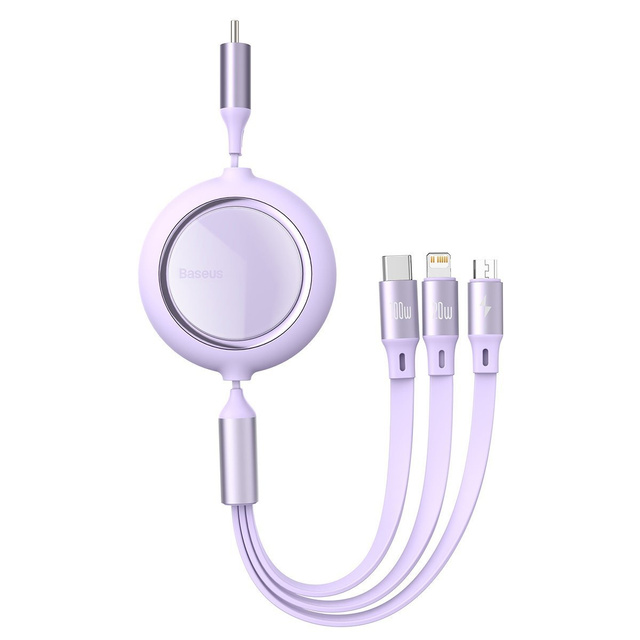 Kabel USB-C 3w1 Baseus Bright Mirror für Micro USB / USB-C / Lightning, 100W, 1.2m (Fioletowy)