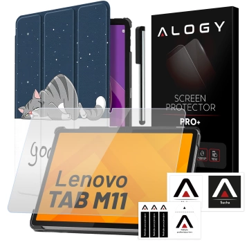 Hülle für Lenovo Tab M11 10,95" TB330FU / TB330XU / TB331FC Tablet Cover Case Alogy Book Cover Sleeping Cat Glass Stylus