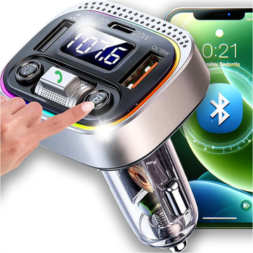 Bluetooth FM MP3 Autosender Schnellladegerät 2 x USB QC 3.0 USB-C C PD 20W LED RGB Alogy Car Silber