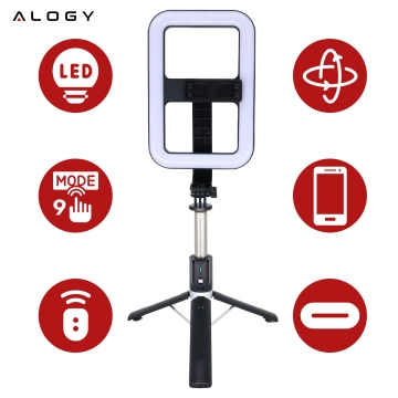Alogy GlowStick™ Pro Stativ-Selfie-Stick mit Fernbedienung und LED-Licht für Make-up-Fotos und -Videos, Länge 132 cm, Schwarz