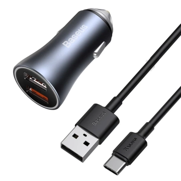 Baseus Golden Contactor Pro schnelles Autoladegerät 2x USB 40 W Quick Charge SCP FCP AFC USB Kabel - USB Typ C grau (TZCCJD-A0G)