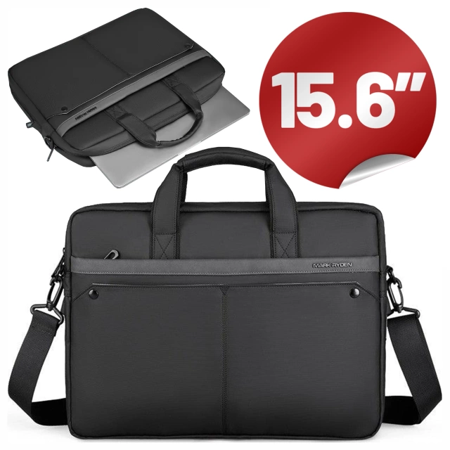 Torba na Laptopa 15.6" Mark Ryden, Wodoodporna, Elegancka i Pojemna 9L, Lekka 0.5 kg, z Kieszenią na Laptopa i Tablet 9.7", Pasek na Walizkę – Czarna