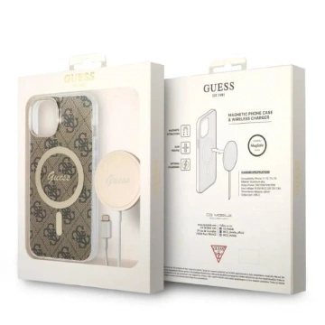Zestaw Guess GUBPP14MH4EACSW Case Charger iPhone 14 Plus 6,7" brązowy/brown Hard Case 4G Print MagSafe