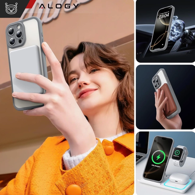 3w1 Zestaw Etui Hybrydowe + Szkło do Apple iPhone 16 Pro obudowa ochronna Hybrydowe MagSafe z ochroną obiektywu case + 2x Szkło hartowane ochronne na telefon Alogy 3in1 Case Pack Titanium Szare