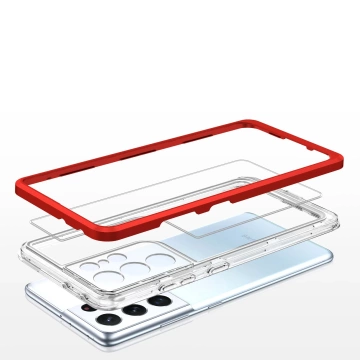 Klare 3in1 Hülle für Samsung Galaxy S21 Ultra 5G Frame Gel Cover Rot