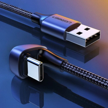 Ugreen Nylon abgewinkeltes Kabel USB - USB Type C 1 m 3 A 18 W Quick Charge AFC FCP für Gamer grau (70313)