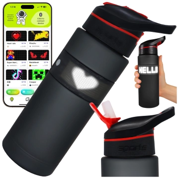 Alogy FitBottle™ 800ml Smart-Trinkflasche mit LED-Display, Bluetooth-Verbindung, Strohhalm, Motivationsfunktion, wiederverwendbar – Schwarz