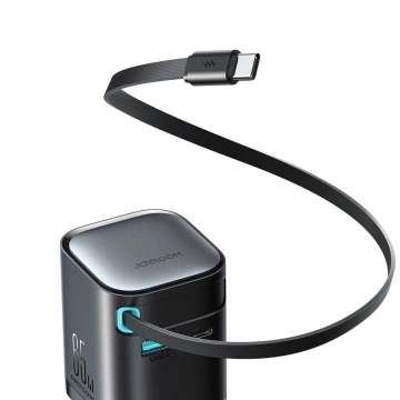Joyroom JR-TCL02 65 W USB-A USB-C GaN-Ladegerät mit integriertem USB-C-Kabel – Schwarz