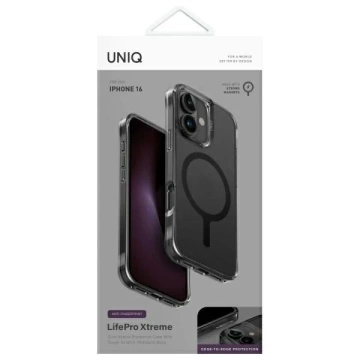 Etui UNIQ LifePro Xtreme do iPhone 16 6.1"  Magclick Charging Czarny/Frost Smoke