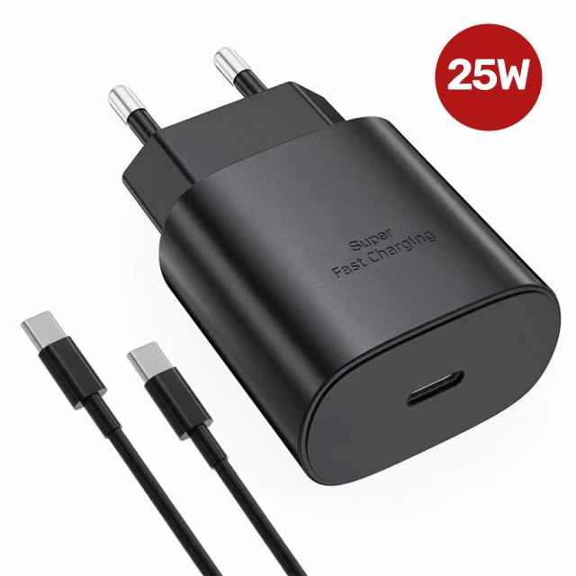 Ładowarka Sieciowa Oryginalna Samsung USB-C 25W + Kabel USB-C 1.8 m, Super Fast Charge, Szybkie Ładowanie, Zestaw Premium – Czarna