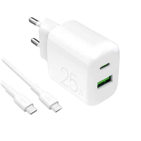 Puro PROLITE 25W USB-A/USB-C Wandladegerät, USB-C Kabel 1,2m - weiß