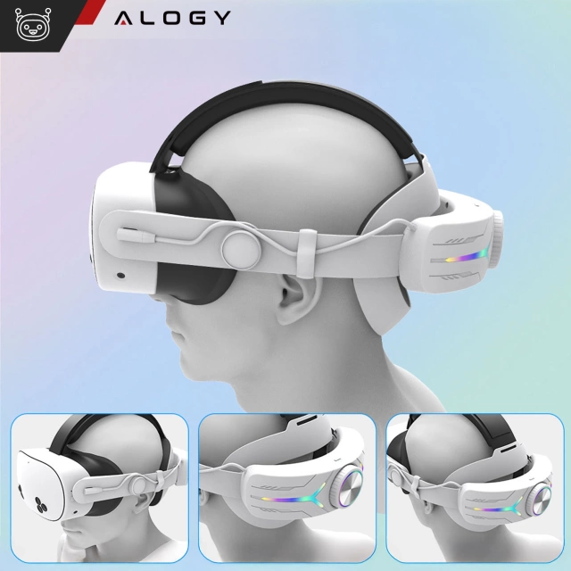 Regulowany wymienny pasek opaska Alogy Akumulator 12000 mAh do Meta Quest 3 Elite Color RGB