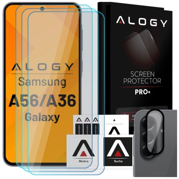 3x Szkło hartowane na ekran + szkło na obiektyw do Samsung Galaxy A56/A36 5G 2025 ochronne szkiełko na ekran i aparat 9H Alogy GlassGuard Pack™️ zestaw szkieł ochronnych