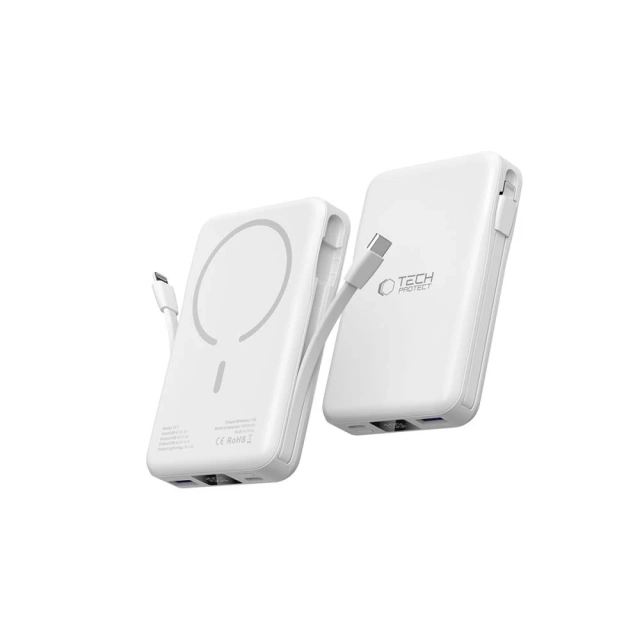 Powerbank magnetyczny z przewodem PB31 Lifemag Magsafe Power Bank 10000 mAh (Typ C + Lightning) Biały