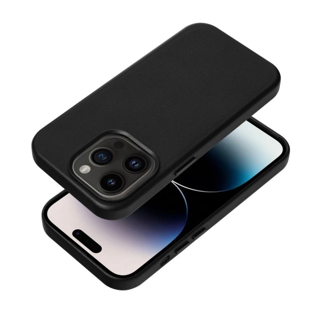 Leder Mag Cover Hülle kompatibel mit MagSafe für Apple iPhone 15 Plus schwarz