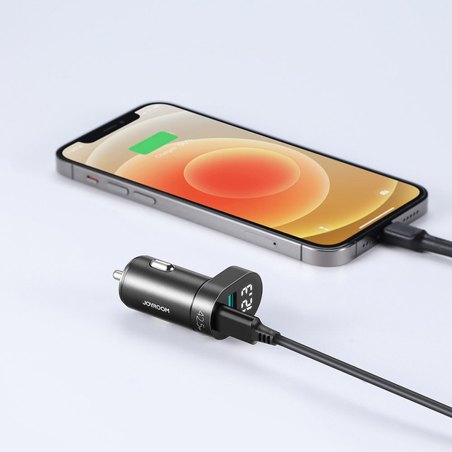Ładowarka samochodowa Joyroom C-A17 USB + TYPE-C 42.5W QC PD AFC SCP Silver