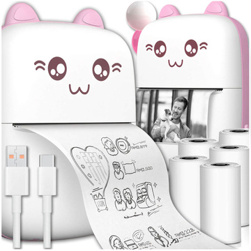 Drukuś Thermodrucker mit 6 Rollen Thermopapier für Kinder, rosa
