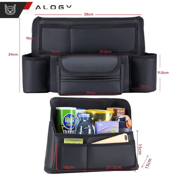 Organizer samochodowy do auta między fotel siedzenie samochodowe Alogy Car uchwyt na napoje chusteczki Czarny + 2x uchwyt na zagłówek