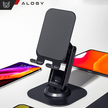 Handy-Halterung, Tablet-Ständer, Ständer, faltbar, verstellbar, Aluminium, für Schreibtisch von 10,2–32,9 cm (4–12,9 Zoll) 360 Alogy Schwarz