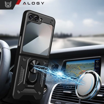 Hülle für Samsung Galaxy Z Flip 6 Armored Case Stand Ring Alogy schwarz